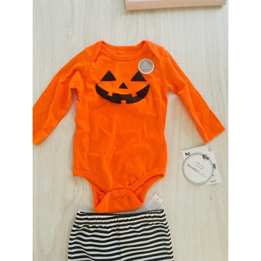 Koala Set Pumpkin Halloween Bodysuit and Boo Striped Pants Set 3/6M NWT - Picture 4 of 9